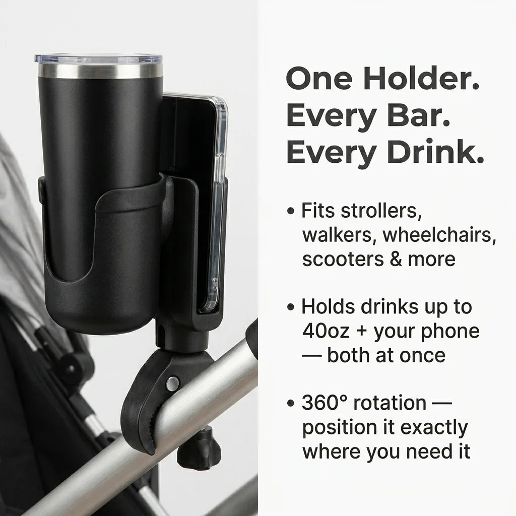 Universal Baby Stroller Cup Holder with Phone Mount