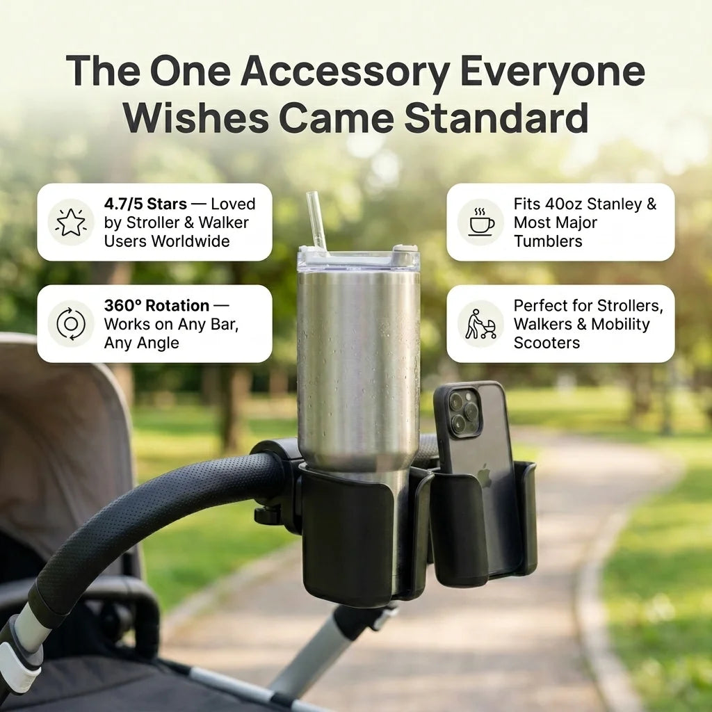 Universal Baby Stroller Cup Holder with Phone Mount