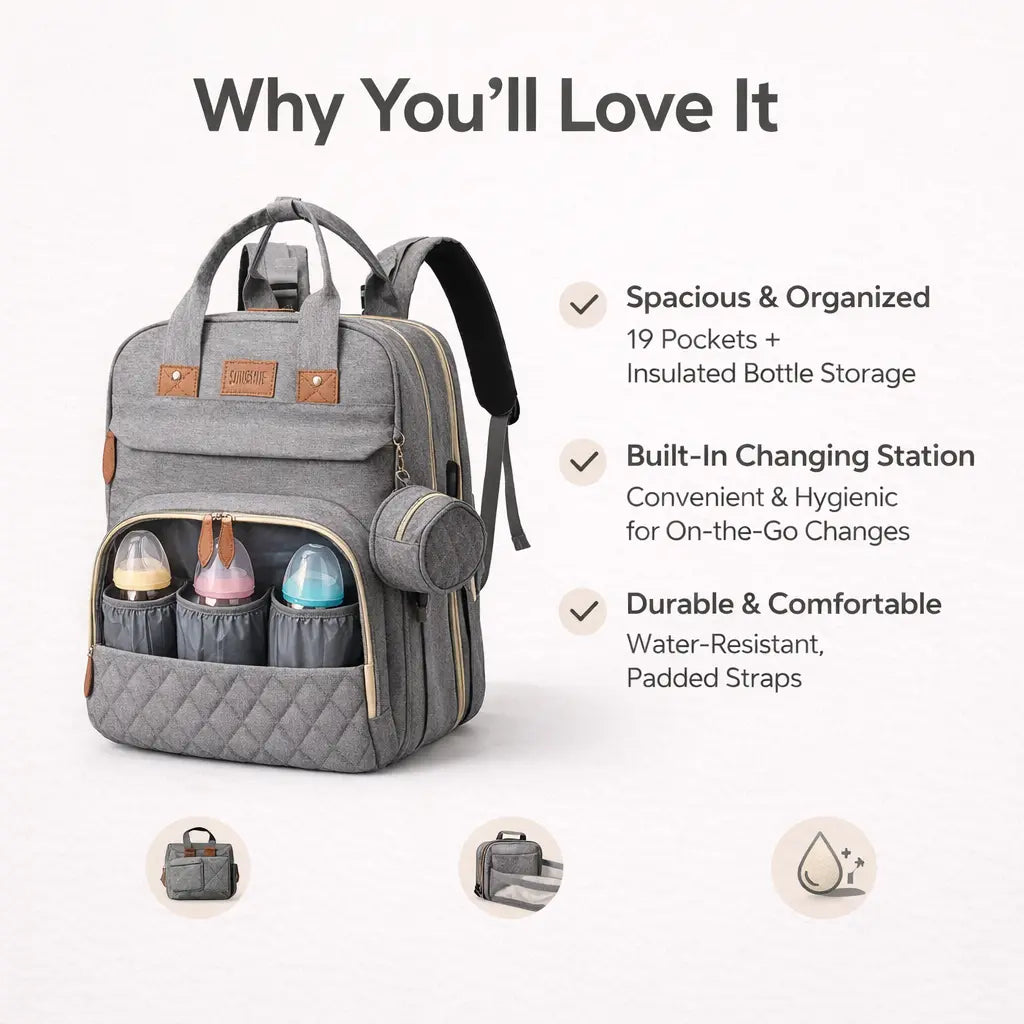 3-in-1 Diaper Backpack with Changing Station & 19 Storage Pockets