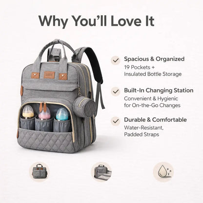 3-in-1 Diaper Backpack with Changing Station & 19 Storage Pockets