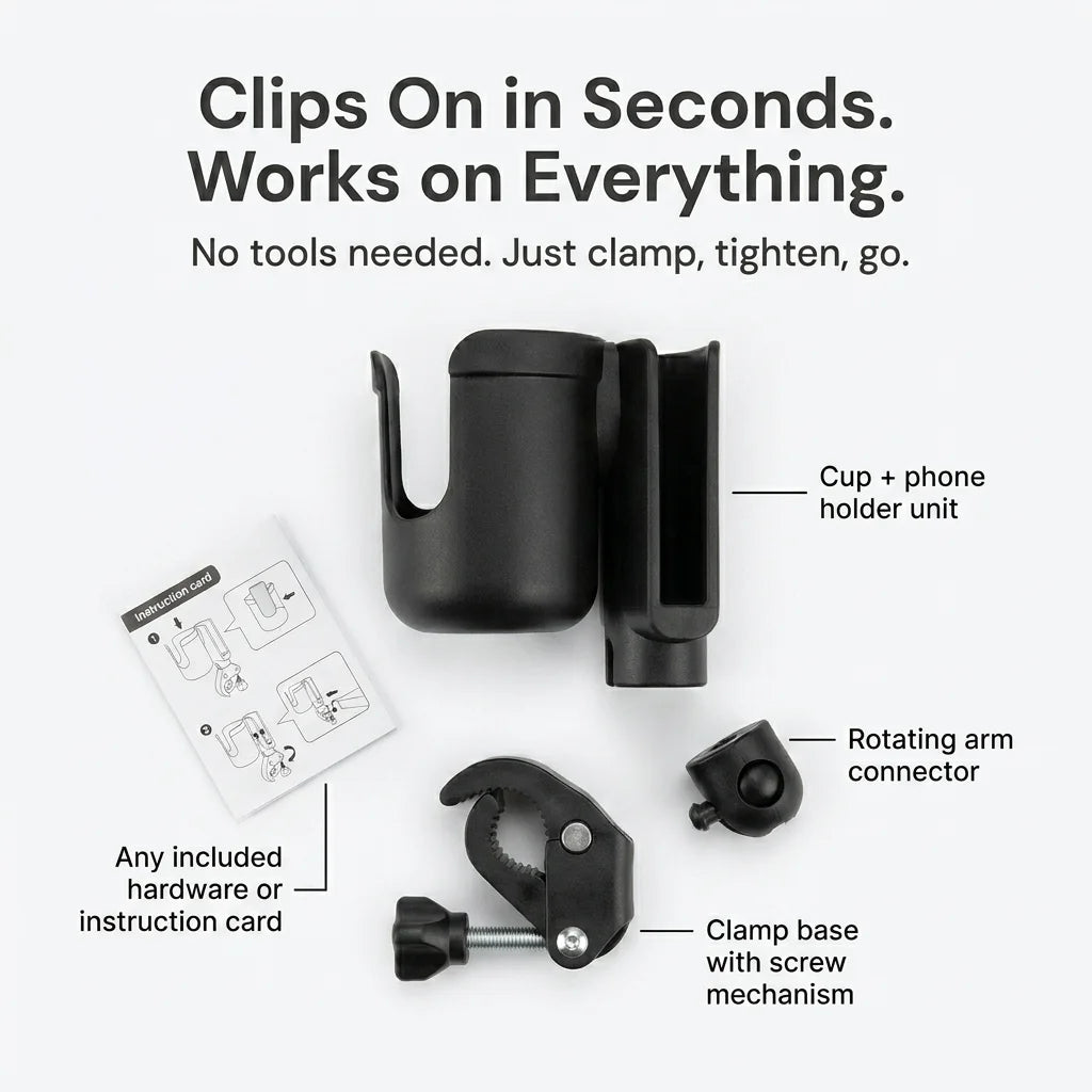 Universal Baby Stroller Cup Holder with Phone Mount