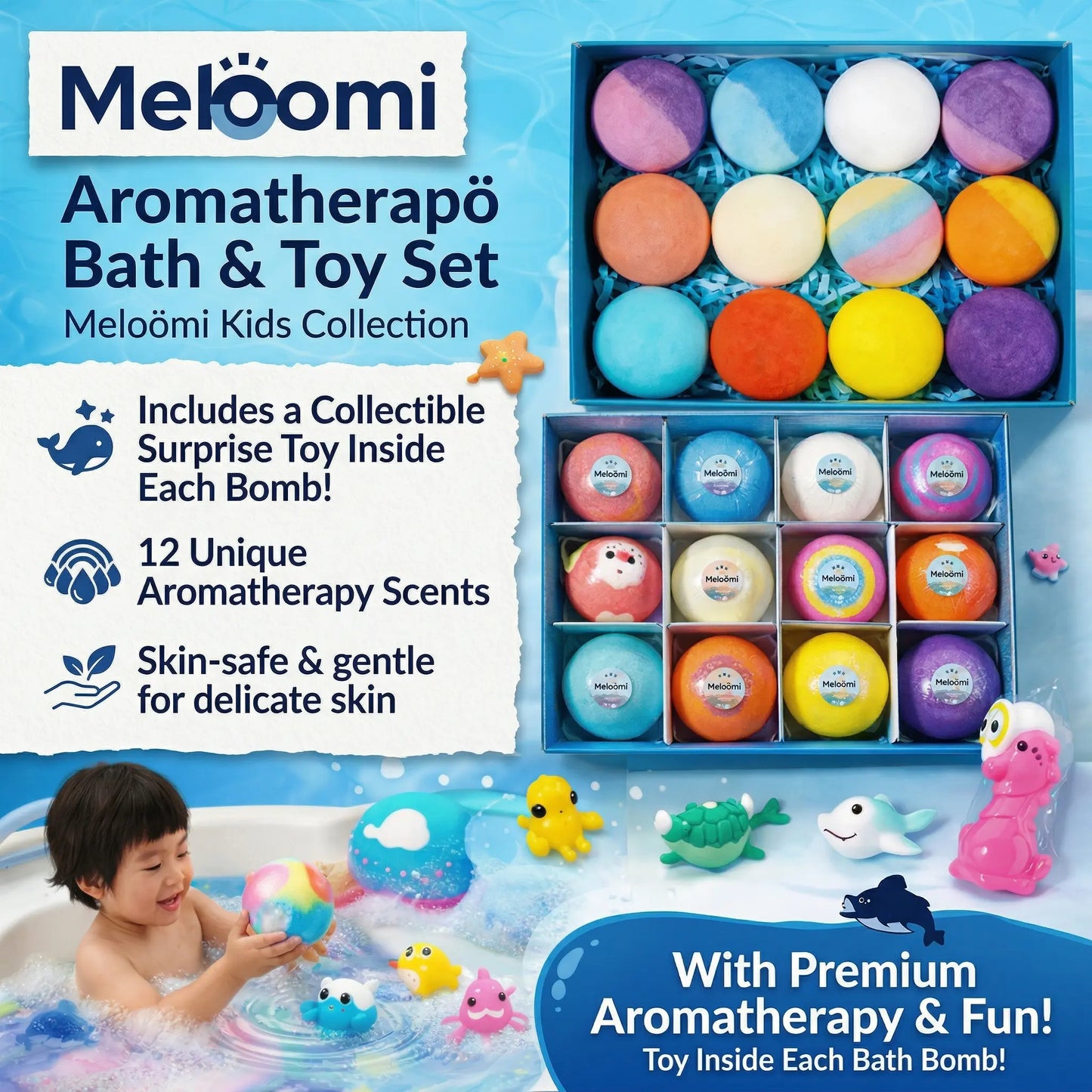 Meloomi 12-Piece Ocean Surprise Toy Bath Bomb Set